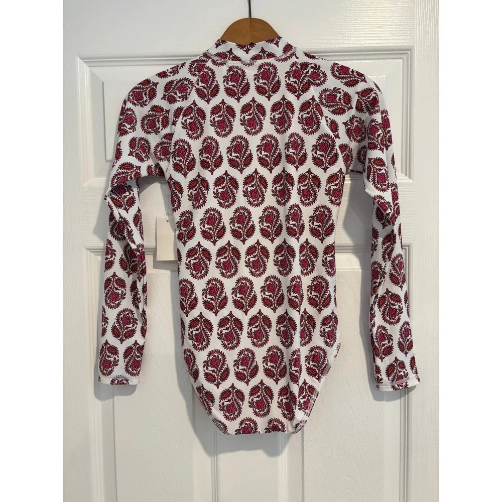 NWT Crewcuts Pink Orange Paisley Long Sleeve Rash Guard Swimsuit UPF Size 12